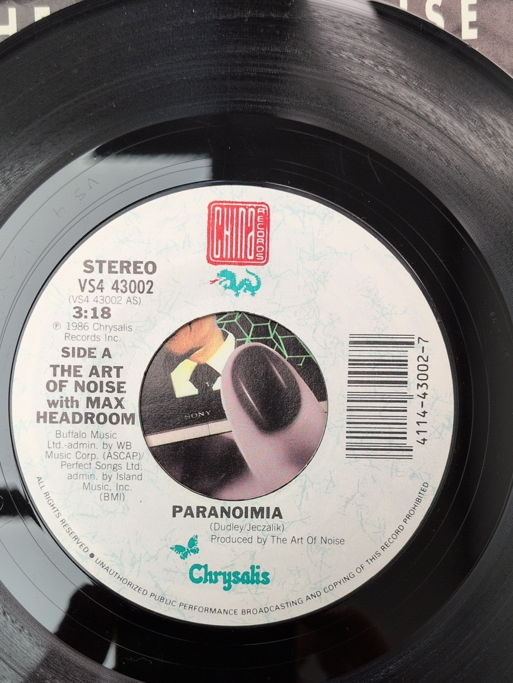 Black Vinyl Single — The Art of Noise "Paranoimia" (Black) Max Headroom